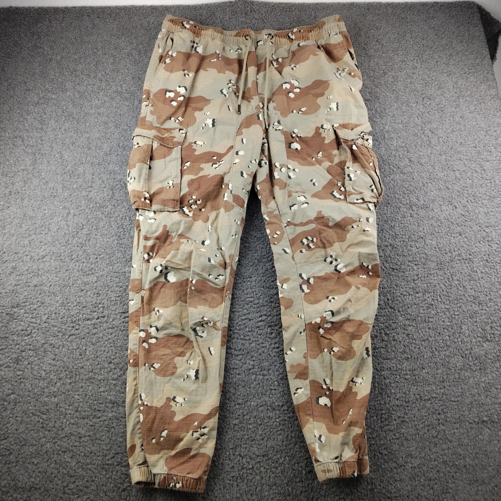 CSG Mens Desert Camo Cargo Jogger Pants Brown Tan Ripstop Size Large L Military